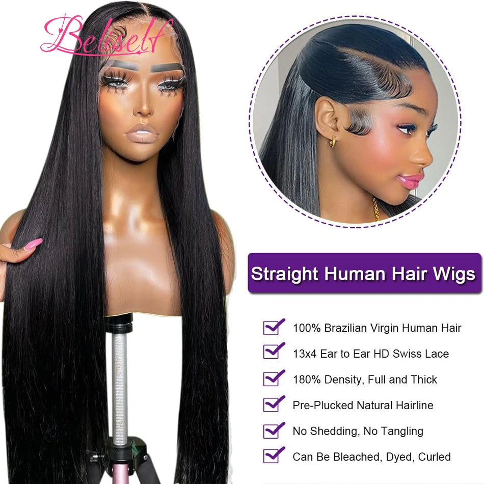 HD Transparent Lace Front Human Hair Wig 13x4 13x6 Straight Frontal Wig Pre Plucked 5x5 HD Lace Closure Wig Beliself Hair