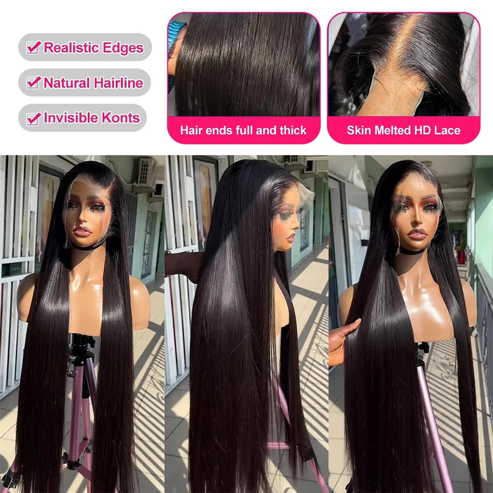 30 40 Inch Bone Straight 13x6 HD Transparent Lace Frontal Wigs Preplucked 13x4  Lace Front Human Hair Wig Glueless 5x5 Closure