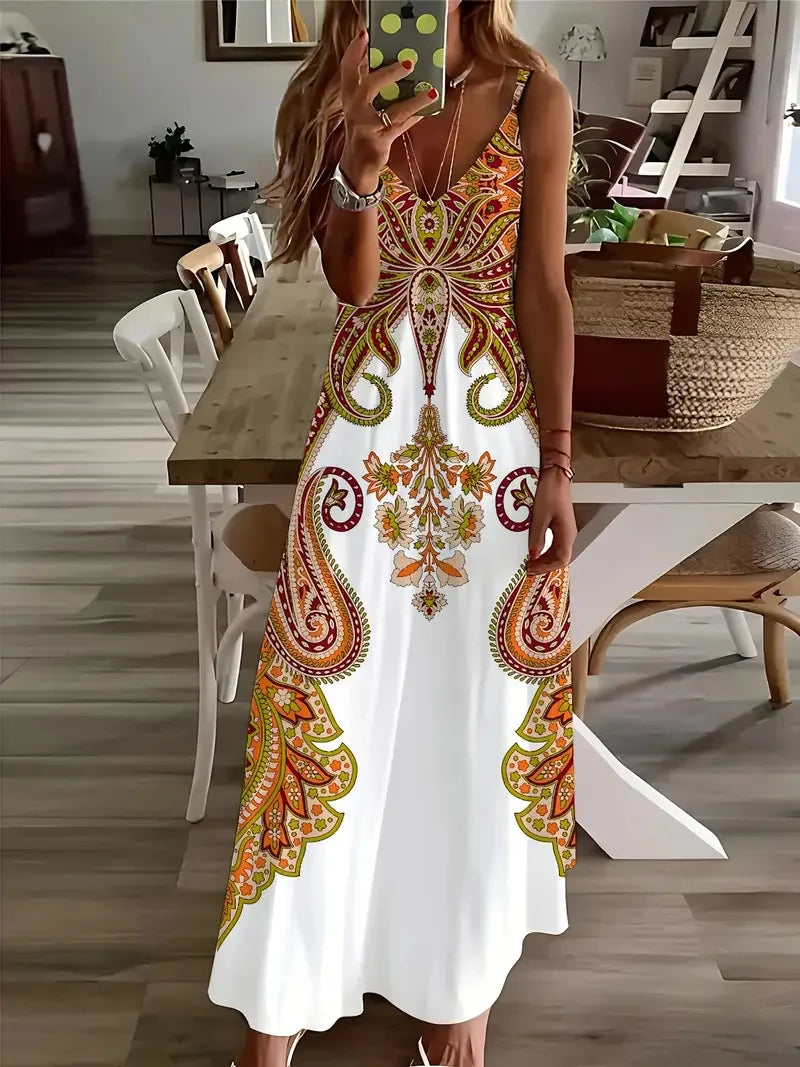 S-3XL Bohemian Style Beach Seaside Vacation Casual Dress Street Fashion Sleeveless Suspender Loose Large Size Long Dress