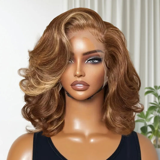 Honey Blonde Highlight Bouncy Loose Body Wave 5x5 Closure Glueless Wig 100% Human Hair