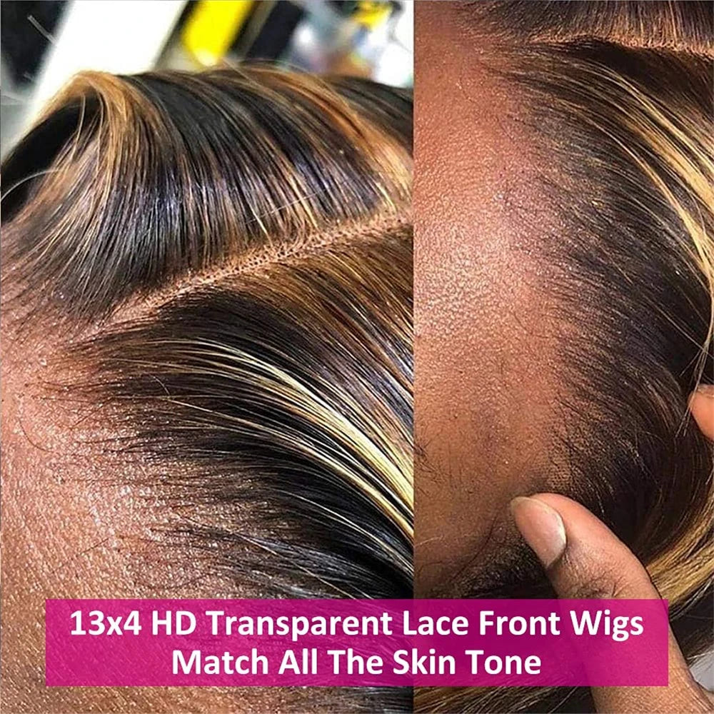 13x4 Highlight Ombre Lace Front Wig Human Hair 4/27 Body Wave Honey Blonde Pre Plucked With Baby Hair HD Lace Front Wigs 200%