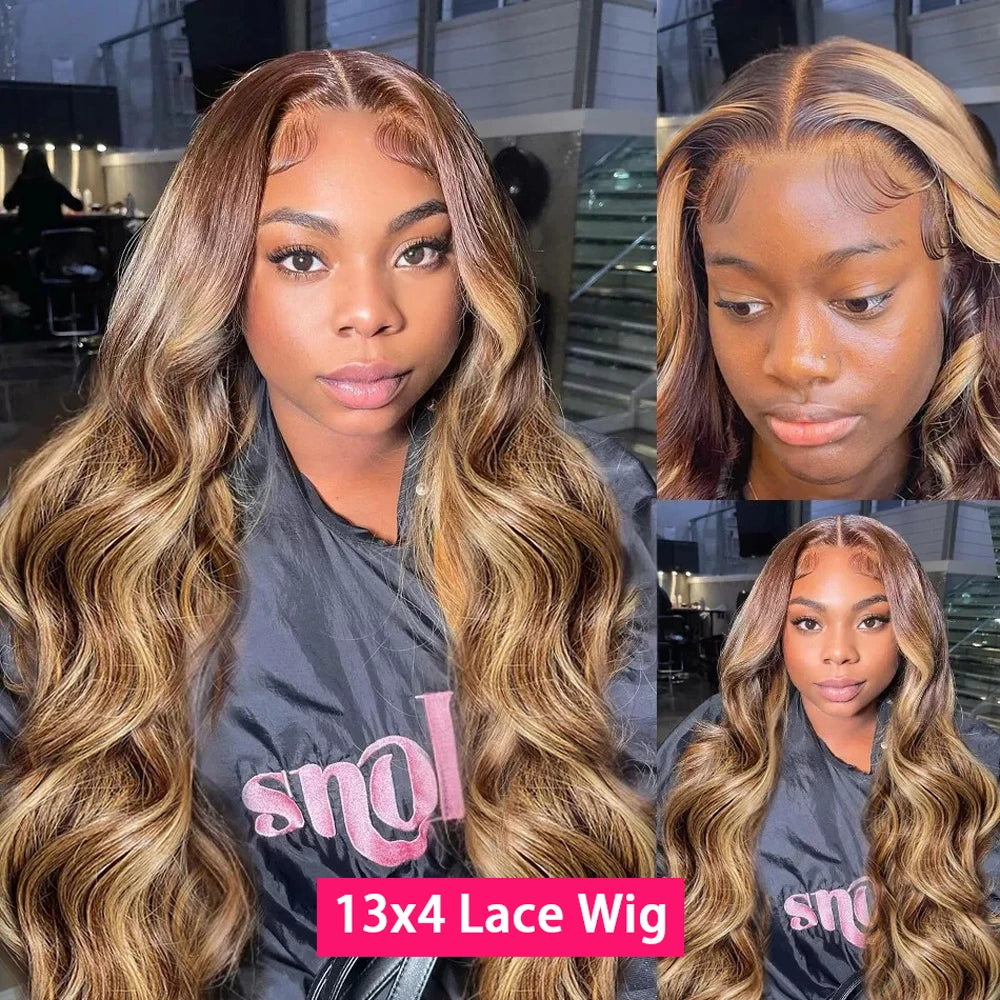 30 40 Inch 4/27 Highlight Body Wave 13x6 Hd Lace Front Human Hair Wig Colored Ombre 13x4 Human Hair Wigs Preplucked For Women