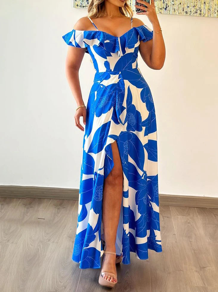 Summer Women Elegant Sleeveless Backless Printed Long Dress,A-Line Vaction Style Vestidos Women Clothing