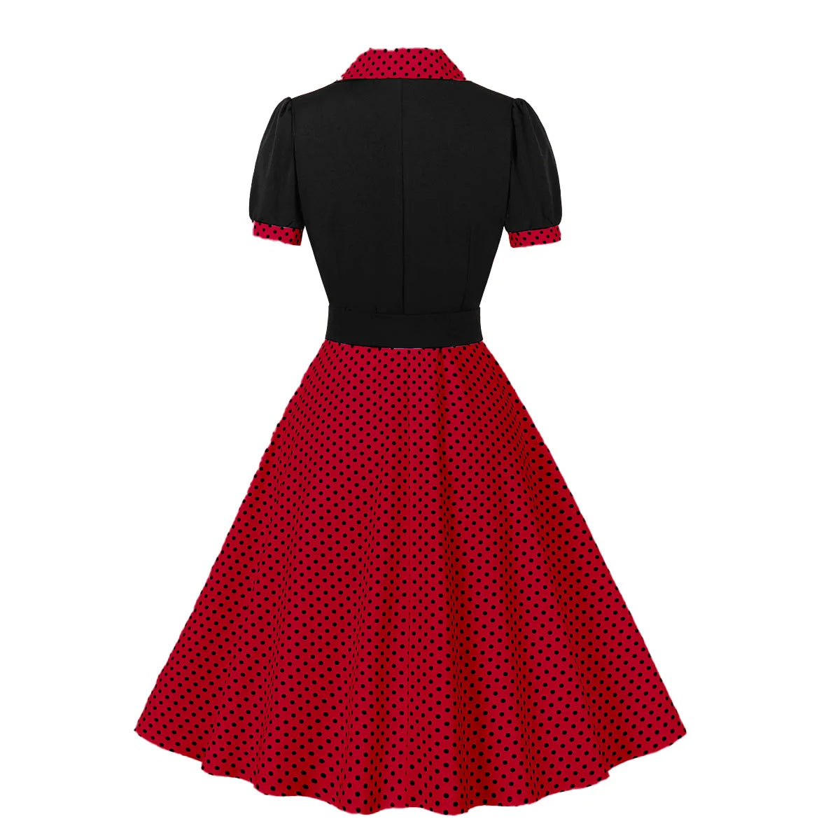 2024 New Fashion Polka Dot Vintage Pleated Dresses Retro Notched Collar Elegant Summer Women Short Sleeve Belted 1950s 60s Dress