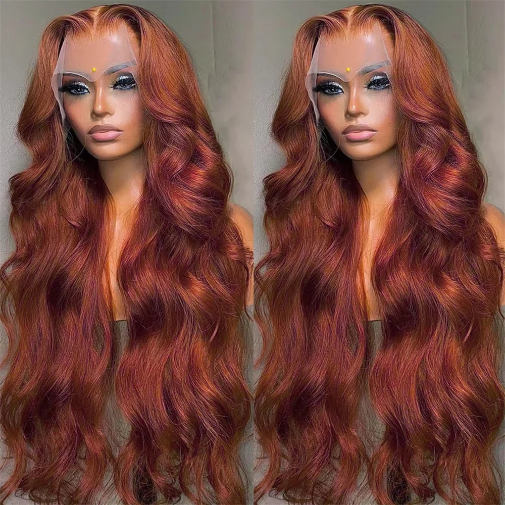 13x4 Reddish Brown Body Wave Lace Frontal Human Hair Wig 13x6 HD Lace Frontal Wig Brazilian Human Hair Wig Pre Plucked For Women