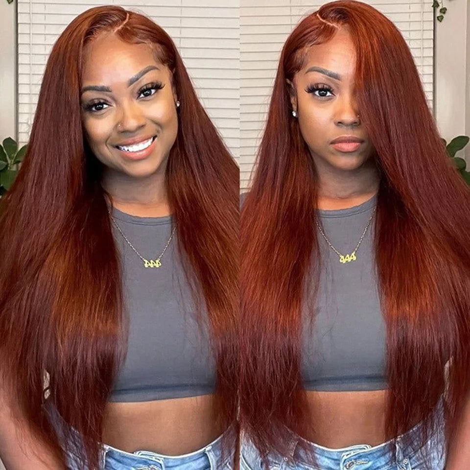 Reddish Brown Straight 13x6 Hd Lace Frontal Human Hair Wig Pre Plucked 13x4 Lace Frontal Wig Brazilian Human Hair Wigs For Women