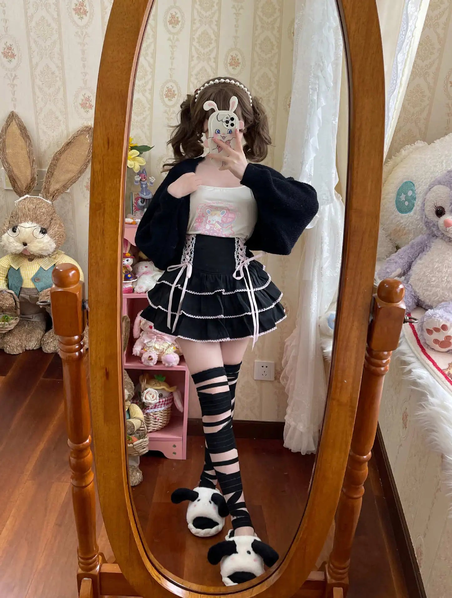 Japanese Harajuku Girls Kawaii Lace Pleated Skirts Women High Waist Bow Lace-up Fairy Y2k Aesthetic Cute Cake Mini Skirts