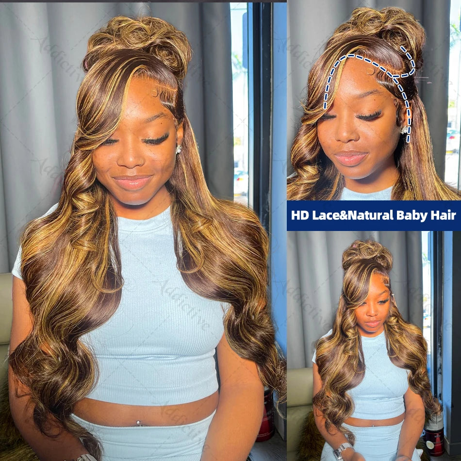 4/27 Highlight Wig Human Hair 13x4 Colored Lace Front Wigs Ombre Brown Body Wave Brazilian 13x6 HD Transparent Lace Frontal Wig