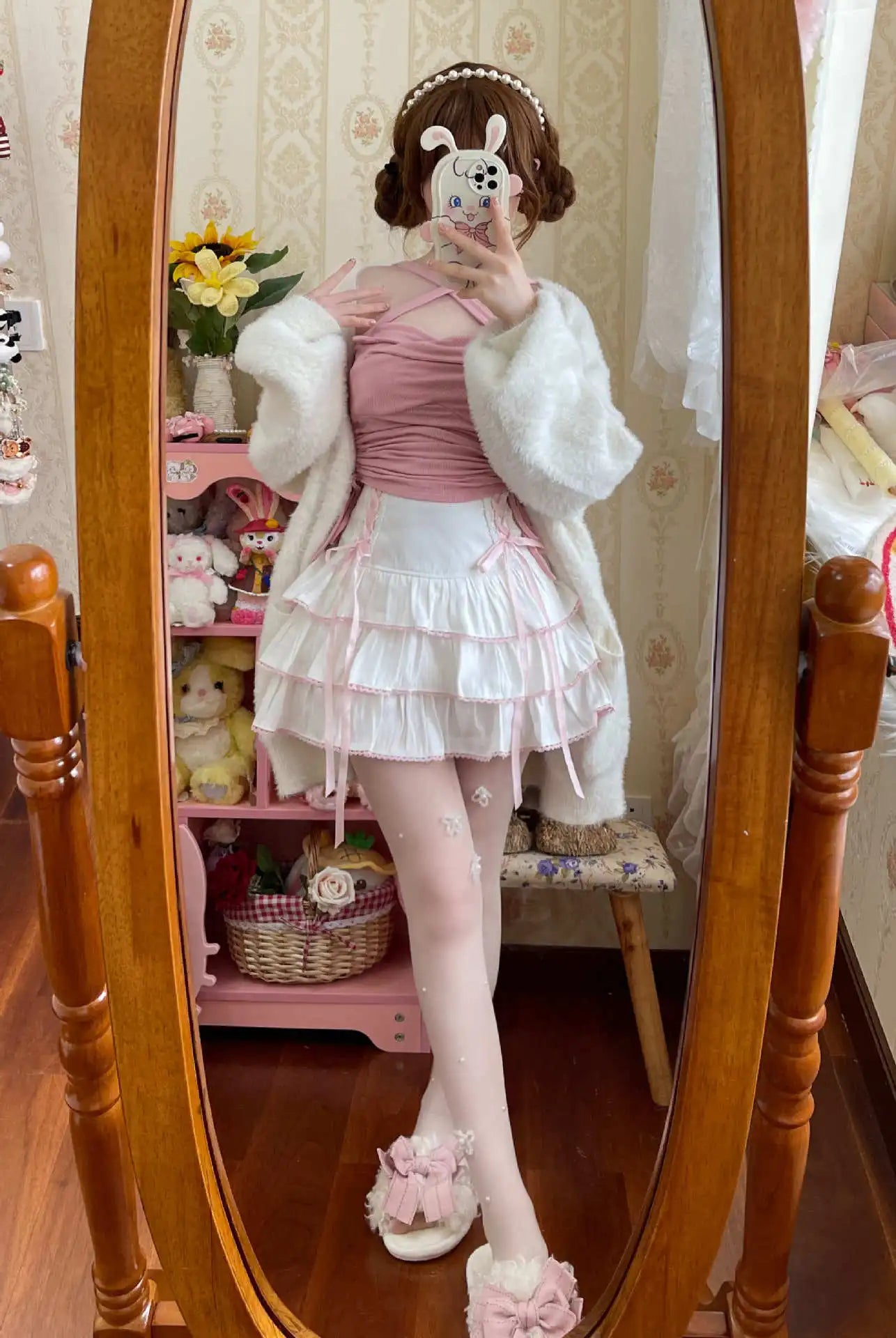 Japanese Harajuku Girls Kawaii Lace Pleated Skirts Women High Waist Bow Lace-up Fairy Y2k Aesthetic Cute Cake Mini Skirts