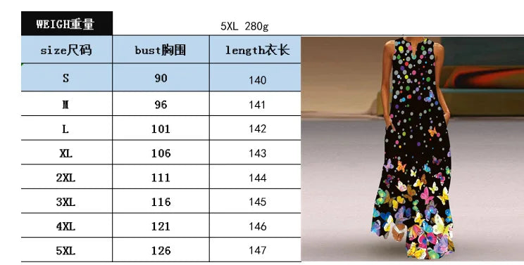 Summer Women's Artistic Retro Sleeveless V-neck Pullover Print Sexy Dress Long Skirt Women's Loose Waist Oversized Swing Skirt