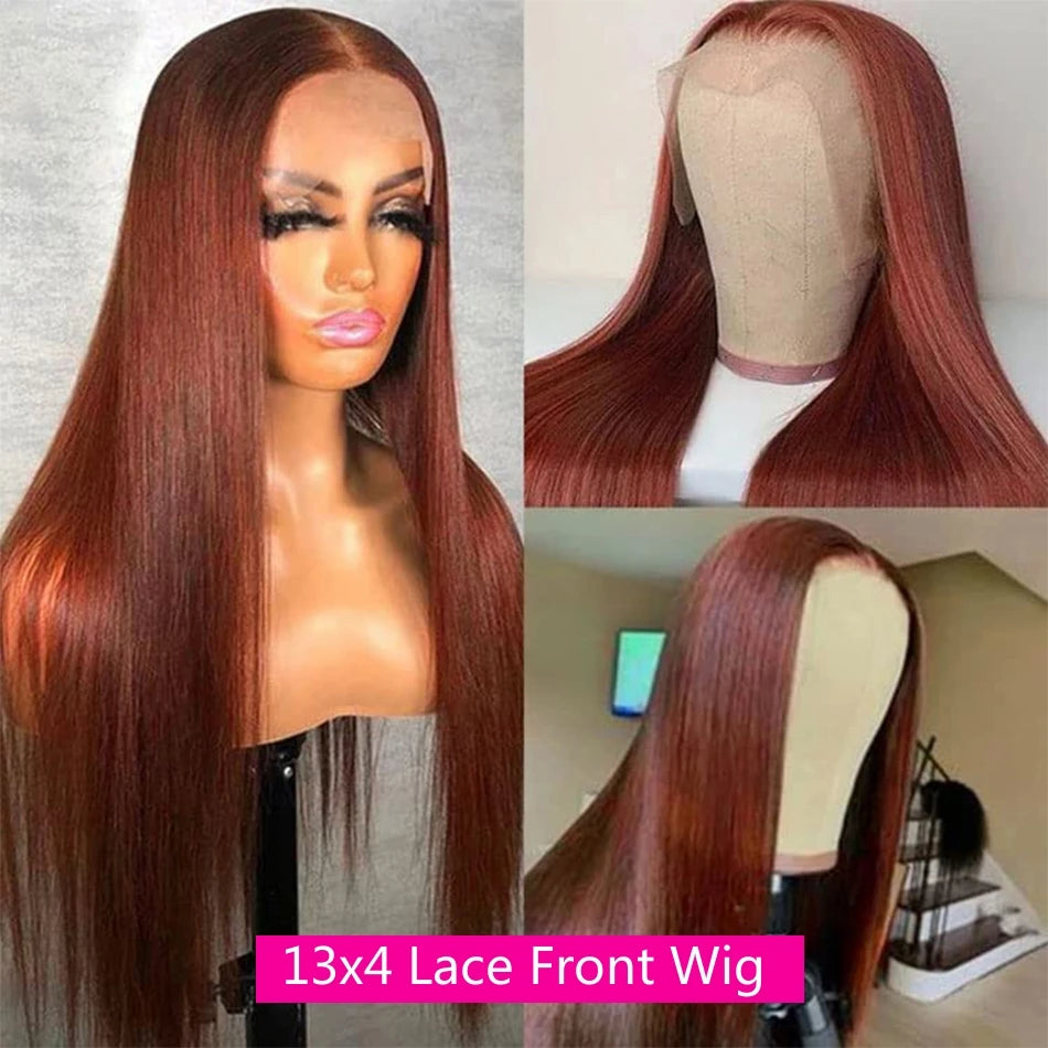 Reddish Brown Straight 13x6 Hd Lace Frontal Human Hair Wig Pre Plucked 13x4 Lace Frontal Wig Brazilian Human Hair Wigs For Women