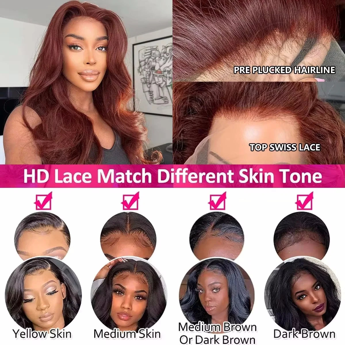 Reddish Brown Straight 13x6 Hd Lace Frontal Human Hair Wig Pre Plucked 13x4 Lace Frontal Wig Brazilian Human Hair Wigs For Women