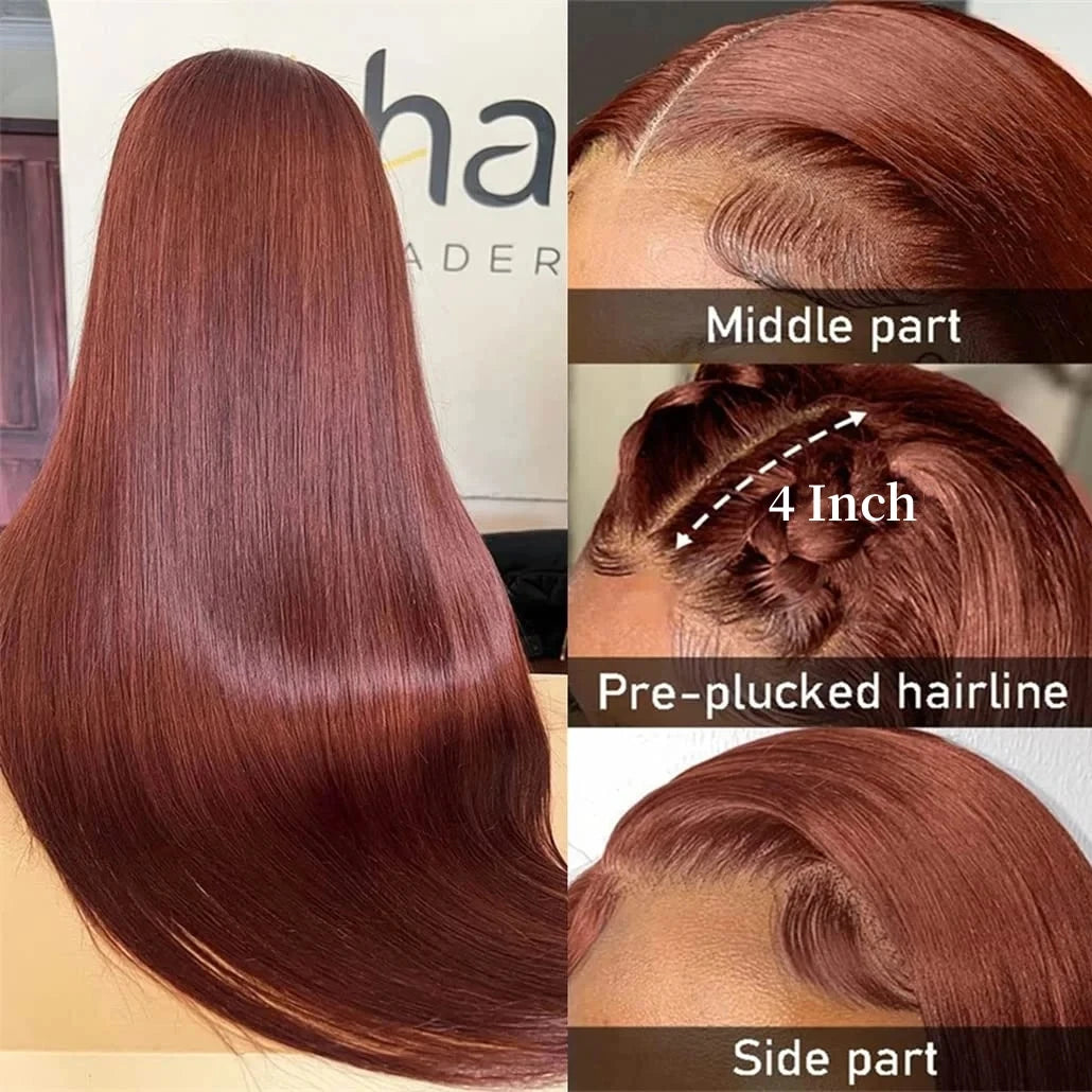 Reddish Brown Straight 13x6 Hd Lace Frontal Human Hair Wig Pre Plucked 13x4 Lace Frontal Wig Brazilian Human Hair Wigs For Women