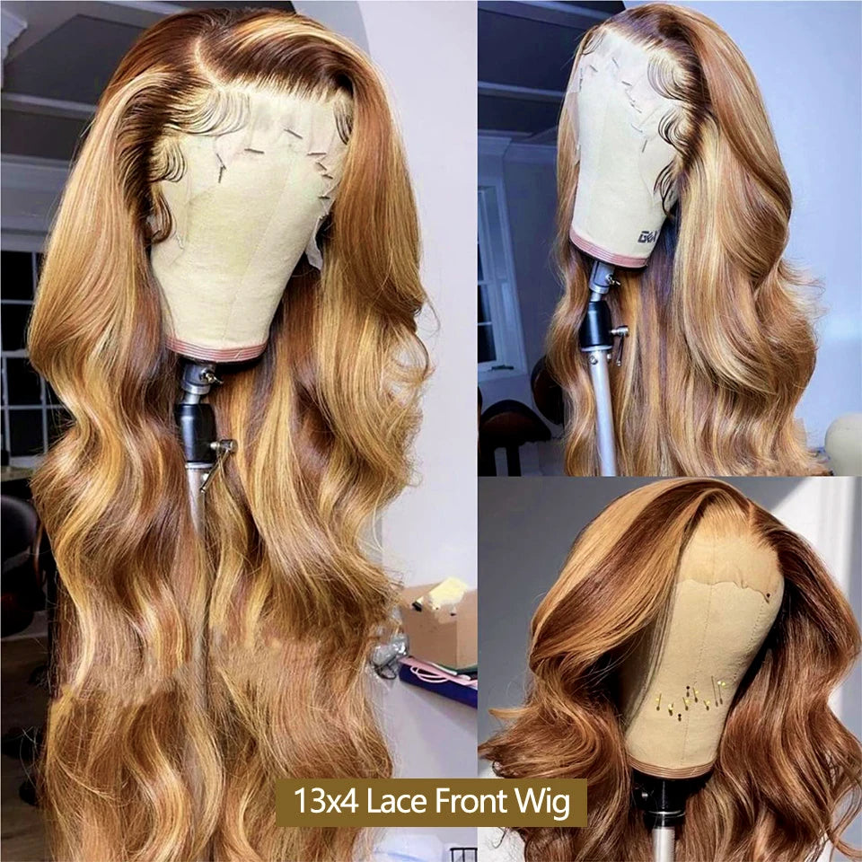 P4/27 Highlight Color Human Hair Wigs 13x4 Transparent Lace Frontal Wig Body Wave Human Hair Wig Brazilian Human Hair Wig Sale Natural Human Hair For Women 3 Day Delivery France