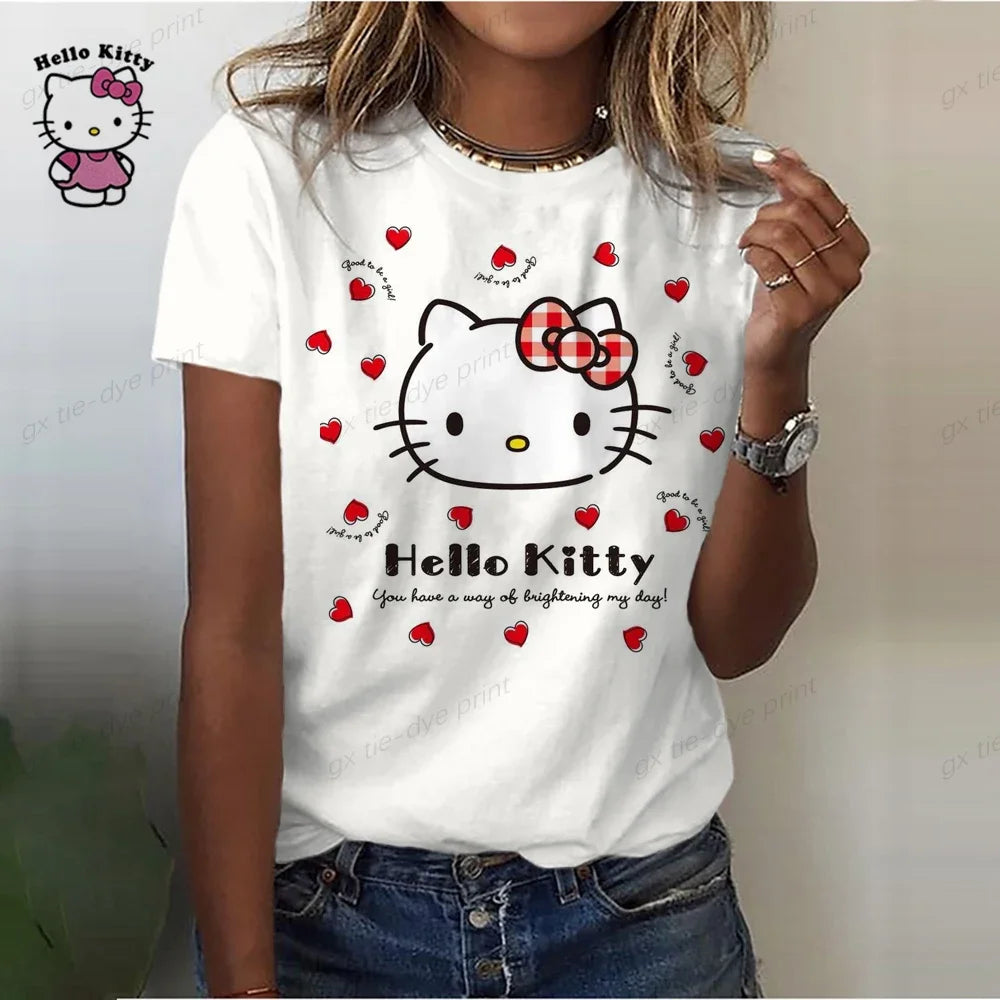 Summer Women Hello Kitty T-shirt 3D Fashion Printing Harajuku T Shirt Oversized Girls Tee Clothing New Short Sleeve O-Neck Top