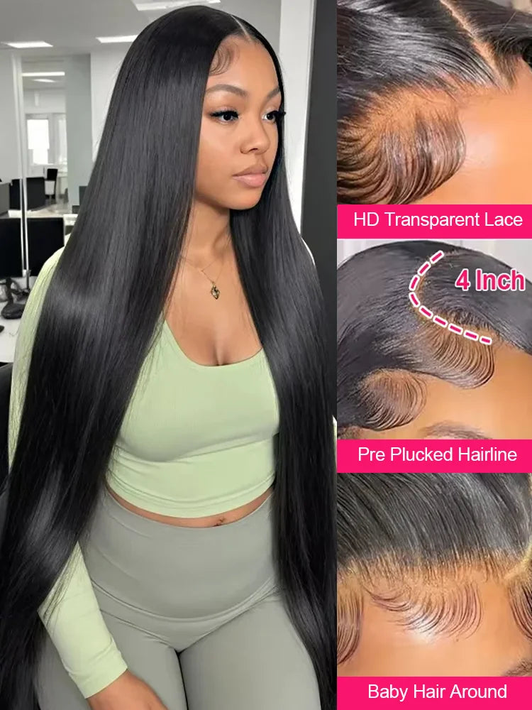 30 40 Inch Bone Straight 13x6 HD Transparent Lace Frontal Wigs Preplucked 13x4  Lace Front Human Hair Wig Glueless 5x5 Closure