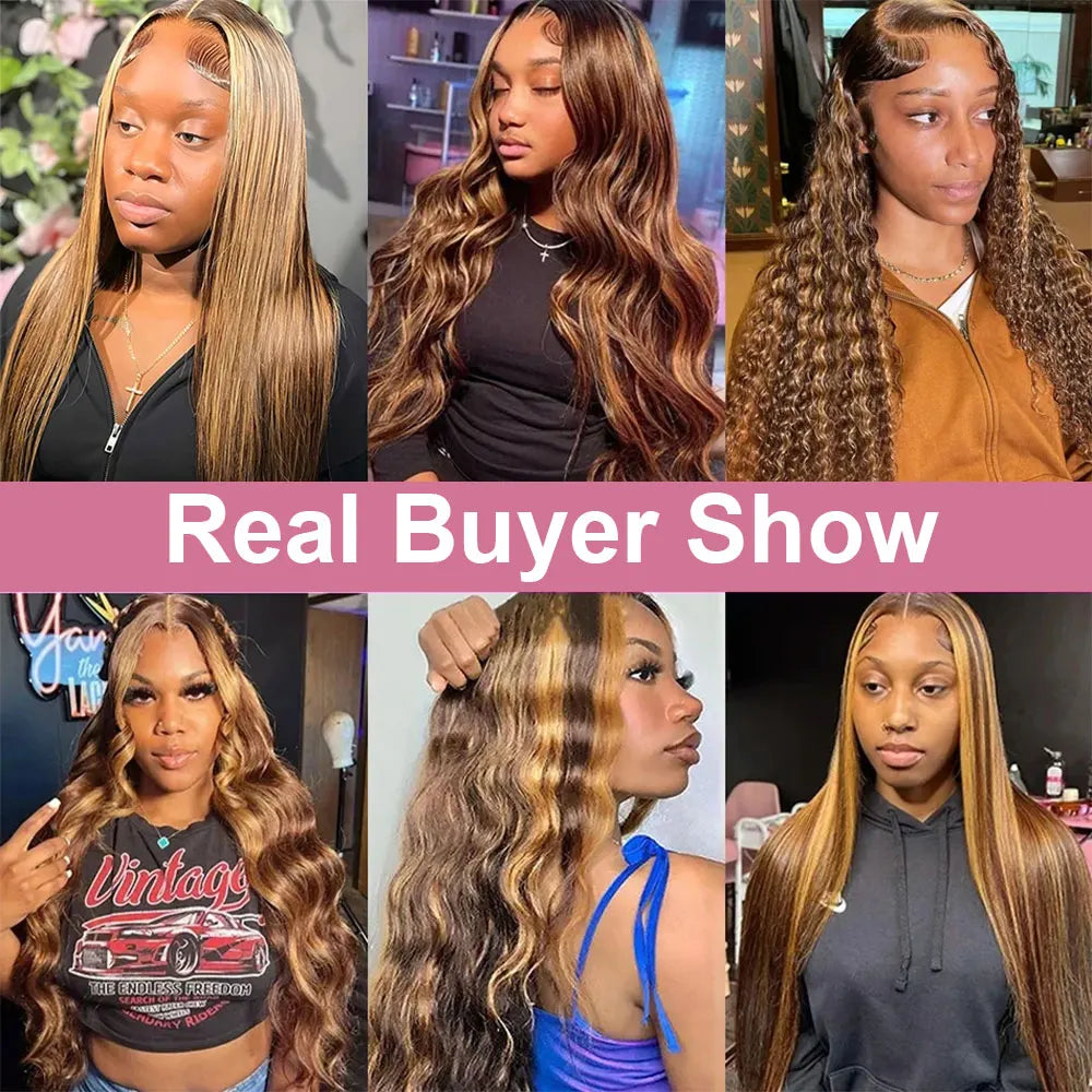 13x4 HD Highlight Ombre Body Wave Wigs Human Hair P4/27 Blonde Brown Wig13x6 Lace Frontal Wig Colored Human Hair 200% For Women