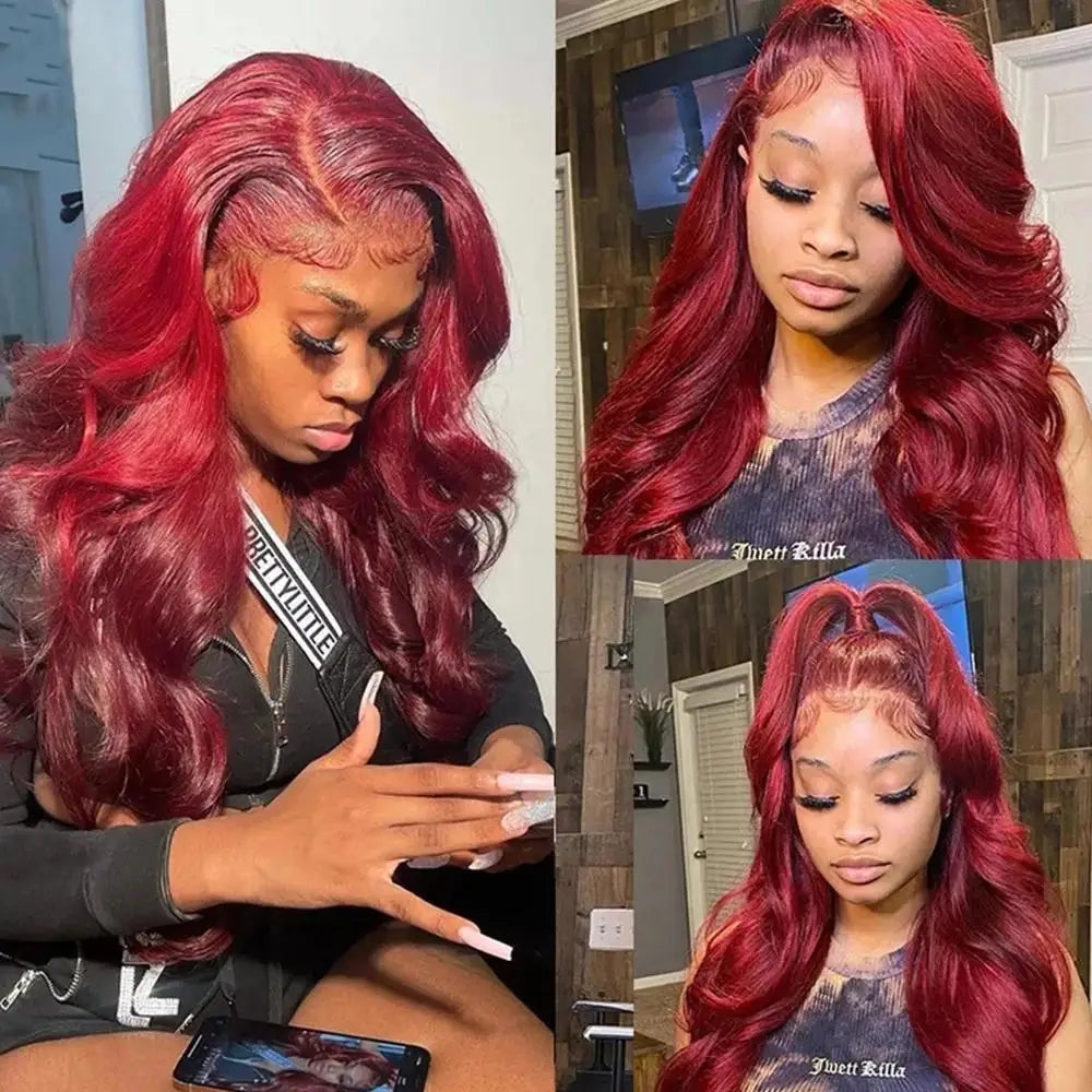 Body Wave Wig Burgundy 99J Lace Front Wig 13x4 13x6 HD Lace Frontal Wig Human Hair Pre Plucked 99j Red Colored Wig