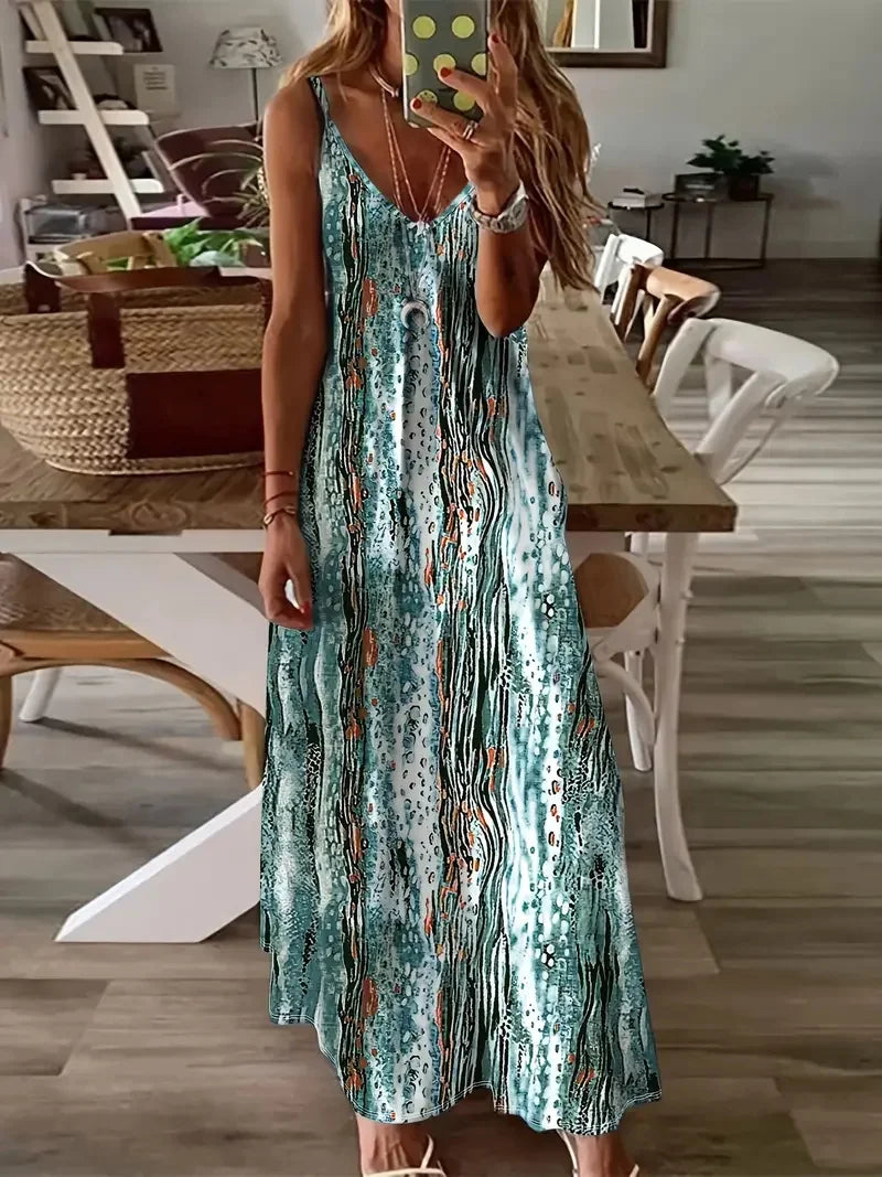 S-3XL Bohemian Style Beach Seaside Vacation Casual Dress Street Fashion Sleeveless Suspender Loose Large Size Long Dress