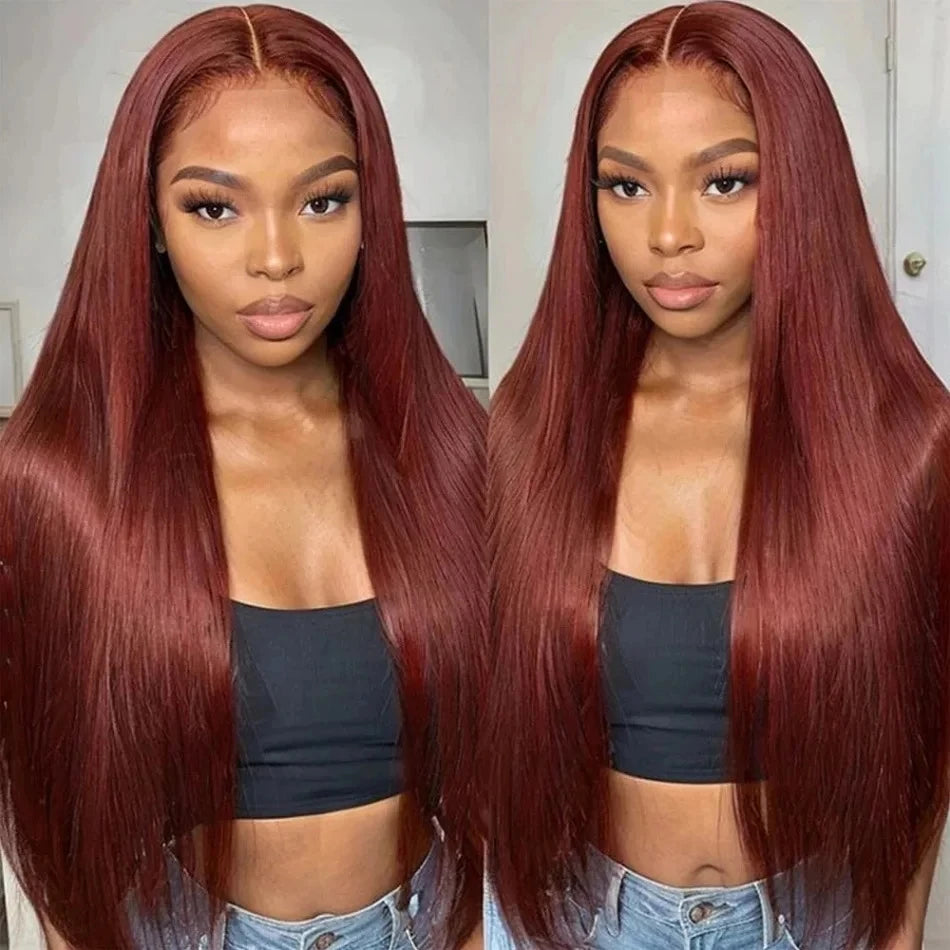 Reddish Brown Straight 13x6 HD Lace Frontal Human Hair Wig Pre Plucked 13x4 Lace Frontal Wigs Colored Brazilian 100% Human Wigs