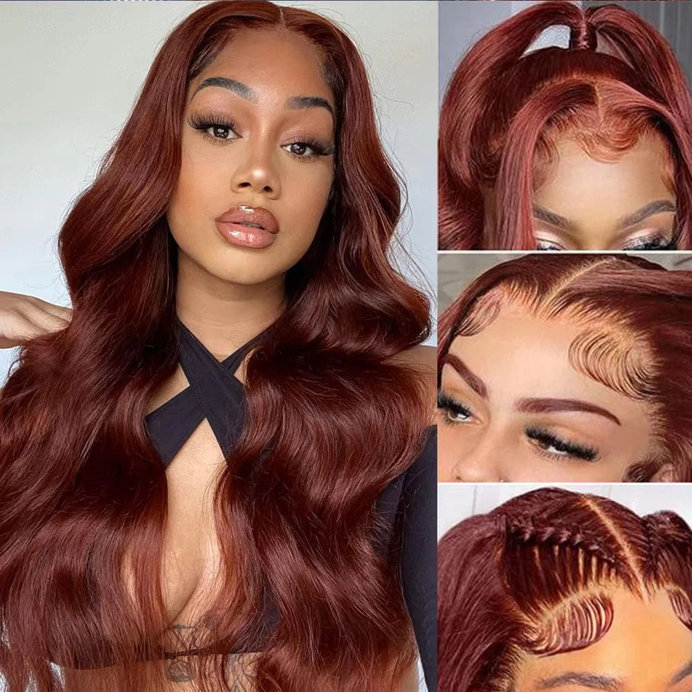 13x4 Reddish Brown Body Wave Lace Frontal Human Hair Wig 13x6 HD Lace Frontal Wig Brazilian Human Hair Wig Pre Plucked For Women