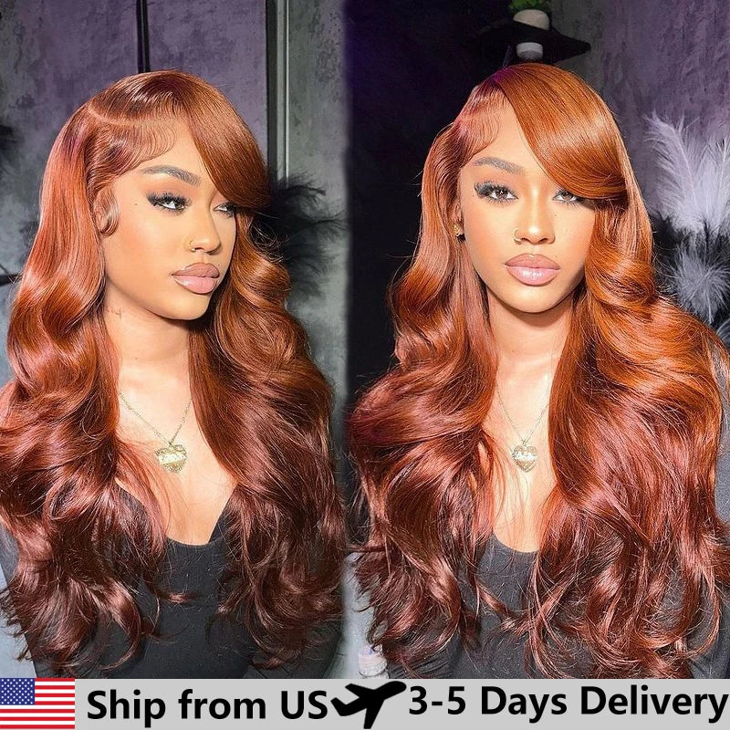 13x4 Reddish Brown Body Wave Lace Frontal Human Hair Wig 13x6 HD Lace Frontal Wig Brazilian Human Hair Wig Pre Plucked For Women