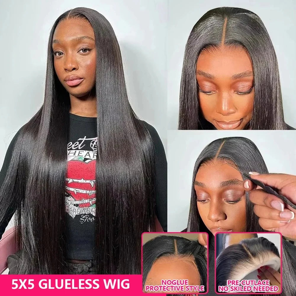 30 40 Inch Bone Straight 13x6 HD Transparent Lace Frontal Wigs Preplucked 13x4  Lace Front Human Hair Wig Glueless 5x5 Closure