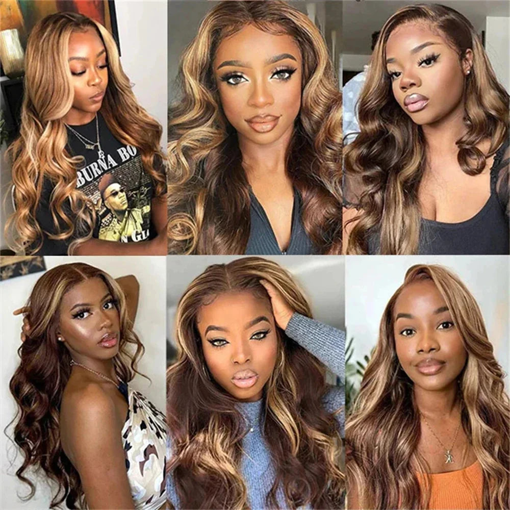 13x4 Highlight Ombre Lace Front Wig Human Hair 4/27 Body Wave Honey Blonde Pre Plucked With Baby Hair HD Lace Front Wigs 200%