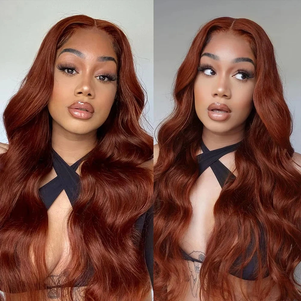 13x4 Reddish Brown Body Wave Lace Frontal Human Hair Wig 13x6 HD Lace Frontal Wig Brazilian Human Hair Wig Pre Plucked For Women