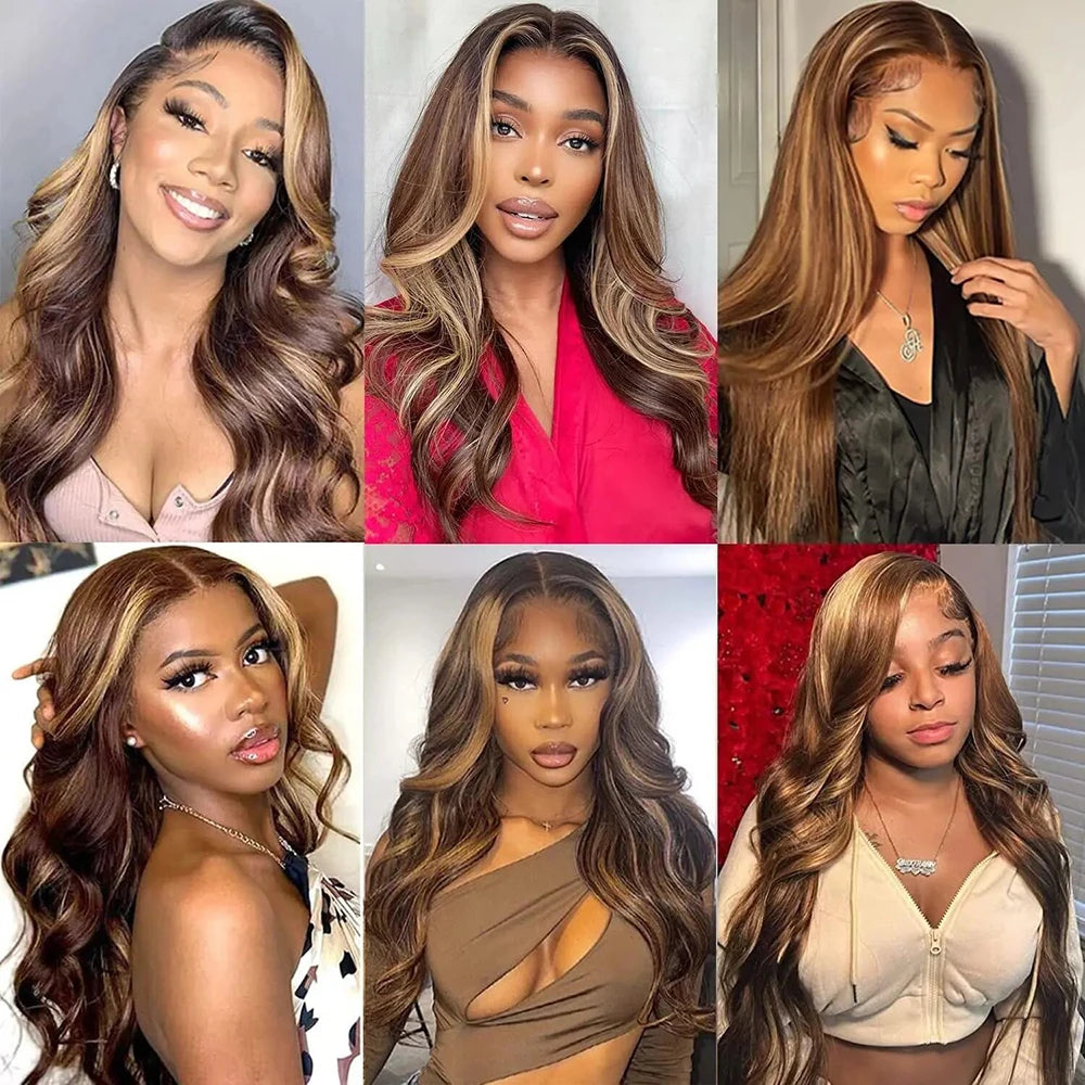 13x4 Highlight Ombre Lace Front Wig Human Hair 4/27 Body Wave Honey Blonde Pre Plucked With Baby Hair HD Lace Front Wigs 200%