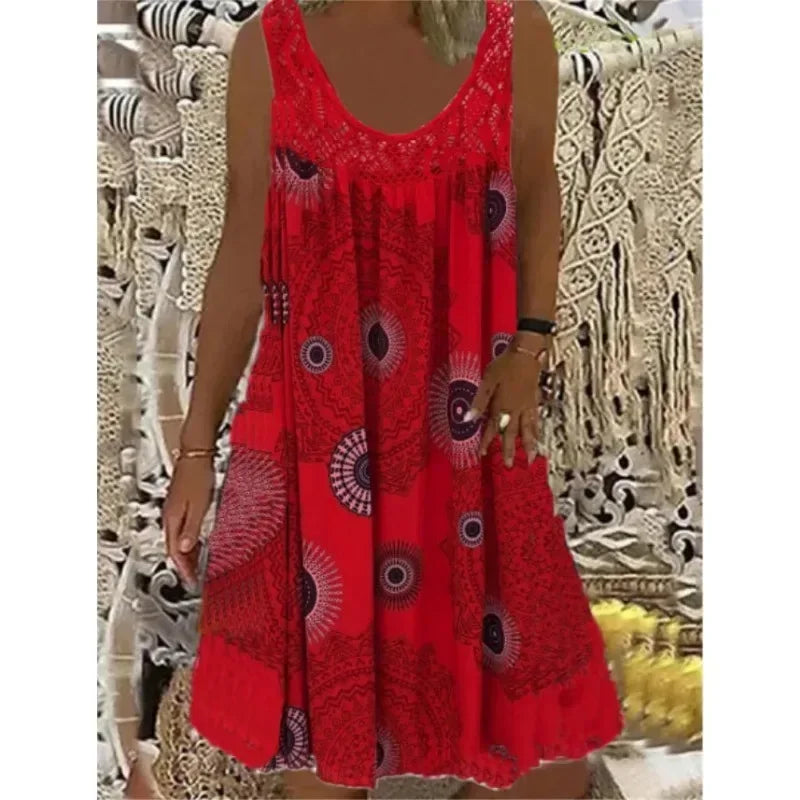 Women's S-5XL size Digital printed off shoulder sexy camisole loose fitting dress lace casual dress  summer dress