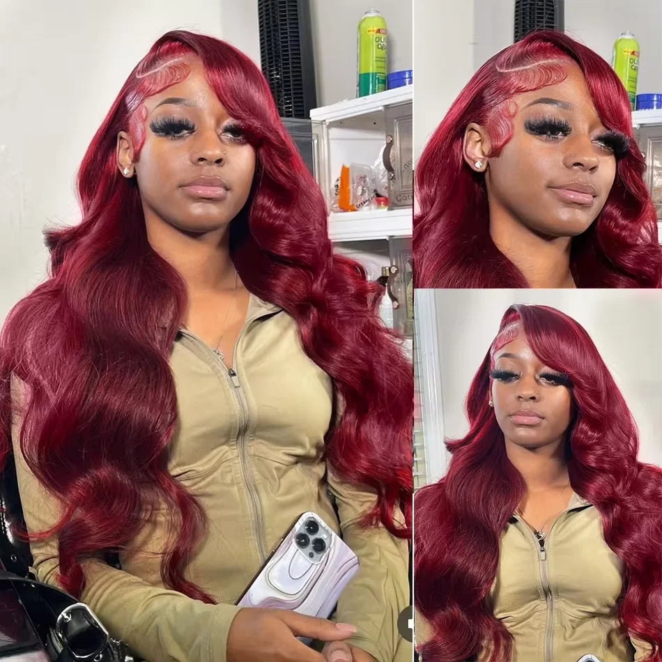 Body Wave Wig Burgundy 99J Lace Front Wig 13x4 13x6 HD Lace Frontal Wig Human Hair Pre Plucked 99j Red Colored Wig