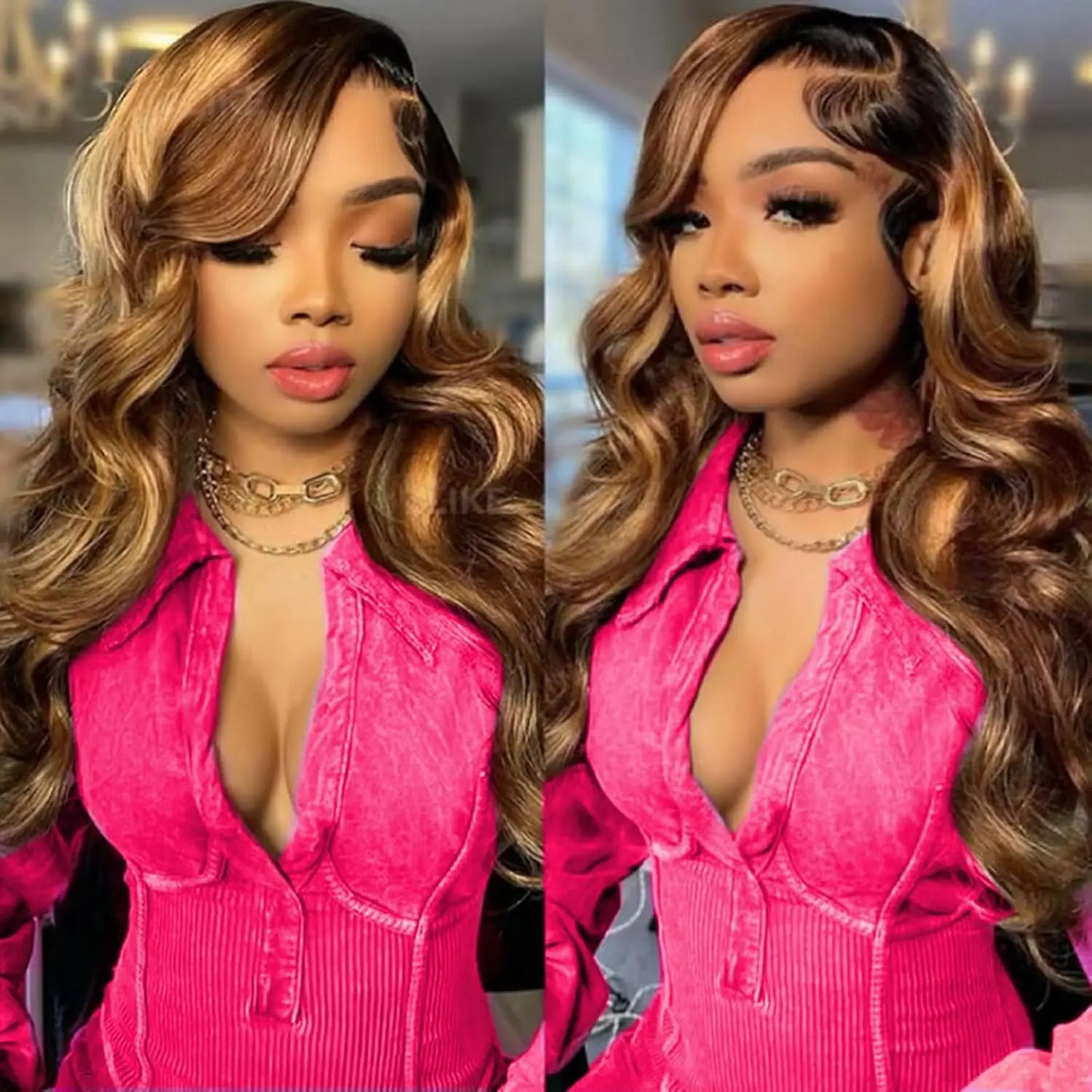 13x4 Highlight Ombre Lace Front Wig Human Hair 4/27 Body Wave Honey Blonde Pre Plucked With Baby Hair HD Lace Front Wigs 200%