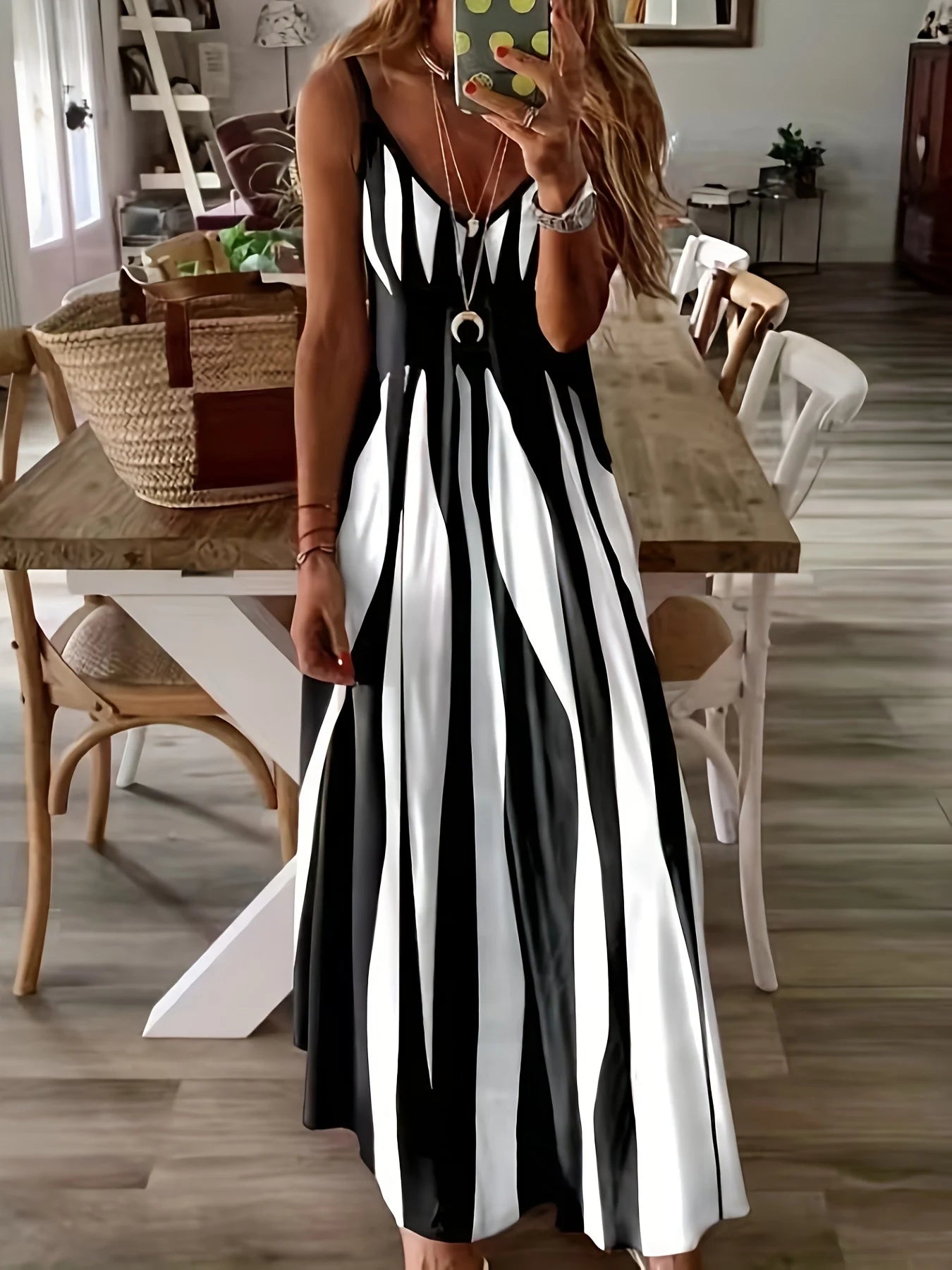 Large size positioning printed spring/summer new V-neck long dress dress