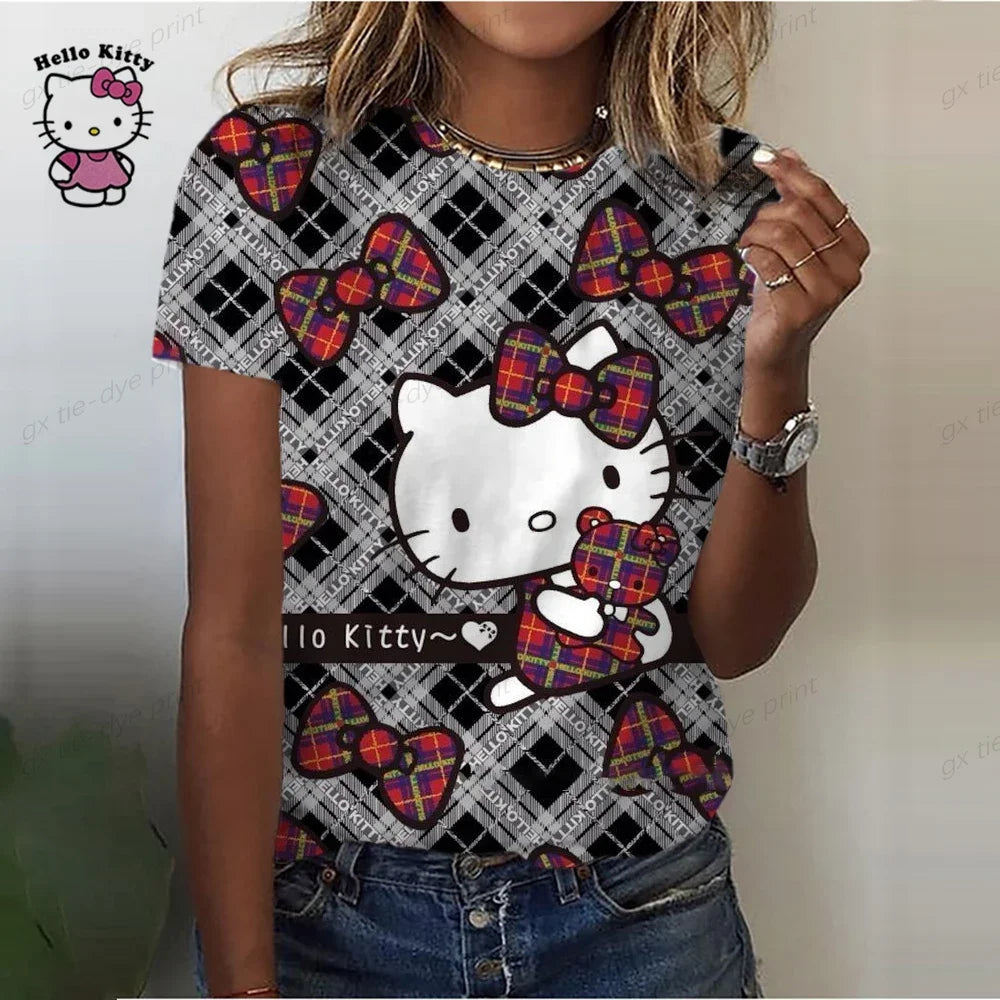 Summer Women Hello Kitty T-shirt 3D Fashion Printing Harajuku T Shirt Oversized Girls Tee Clothing New Short Sleeve O-Neck Top